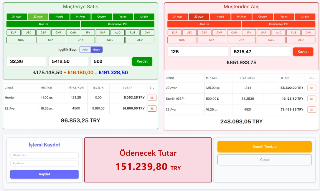 Kuyumcu Programı Perakende Satış Ekran Görüntüleri
